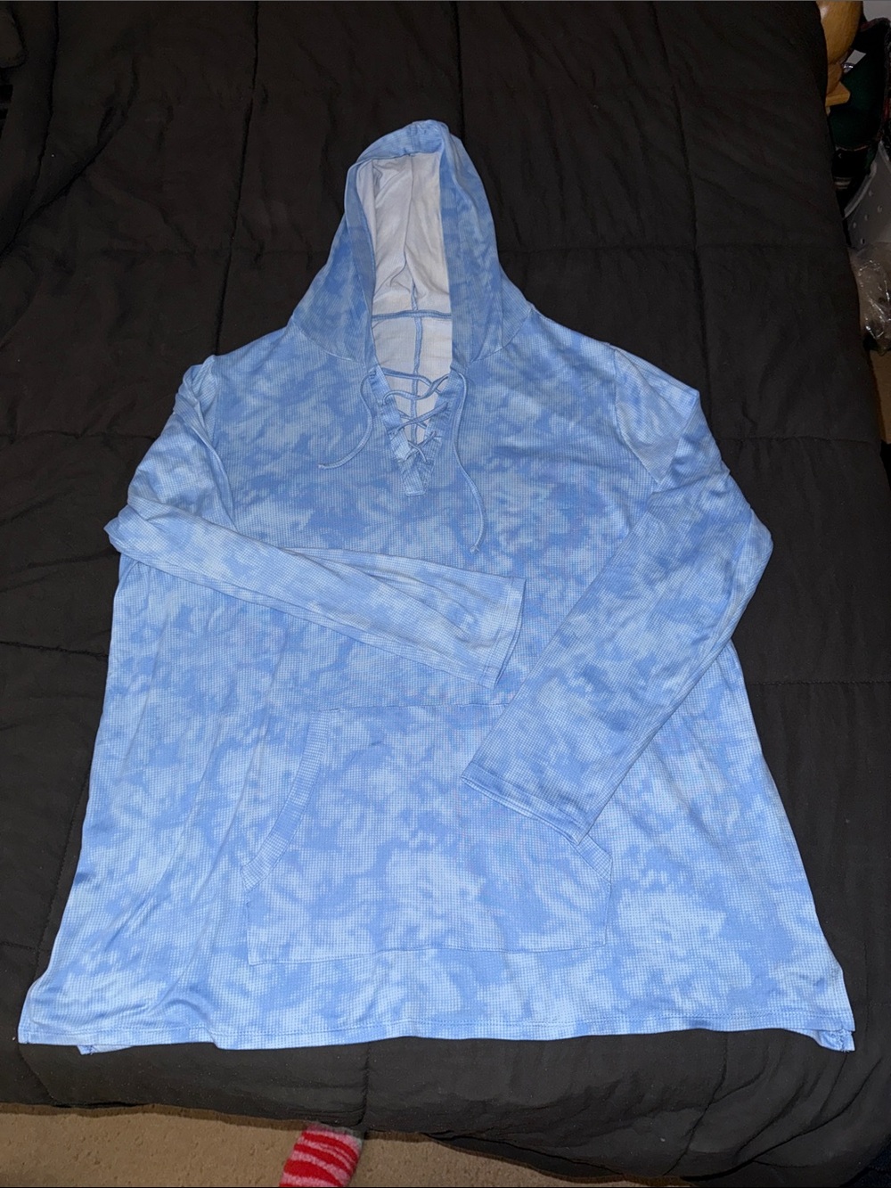 Lightweight Blue Tie-Dye Lace-Up Hoodie
